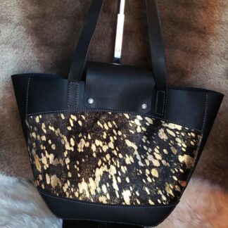 Leather Tote Bag - Gold and Black Hair On